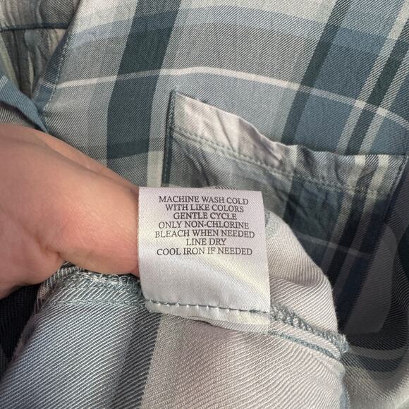 Como Vintage Shirt Size XL Blue Plaid Button Up Short Sleeve Tie Front Casual - Picture 7 of 11